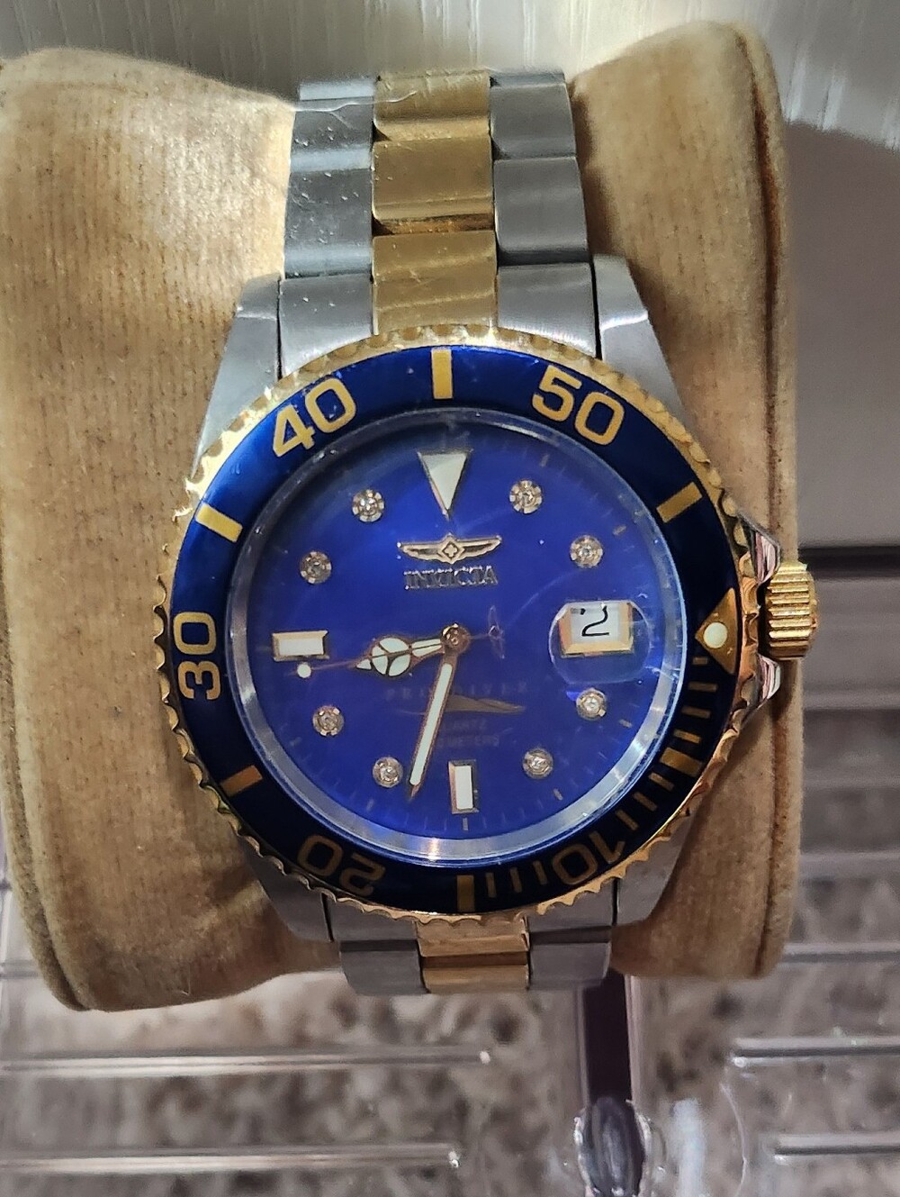 Invicta Two-Tone Gold and Blue Dive Watch with Crystal Markers